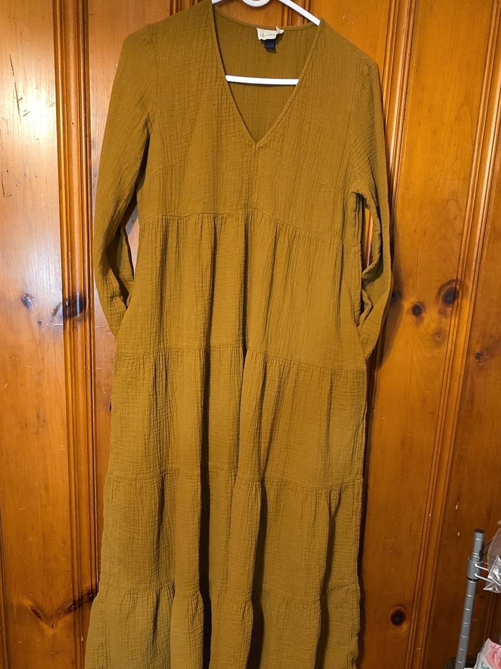 Universal Thread Mustard Tiered V-Neck Maxi Dress